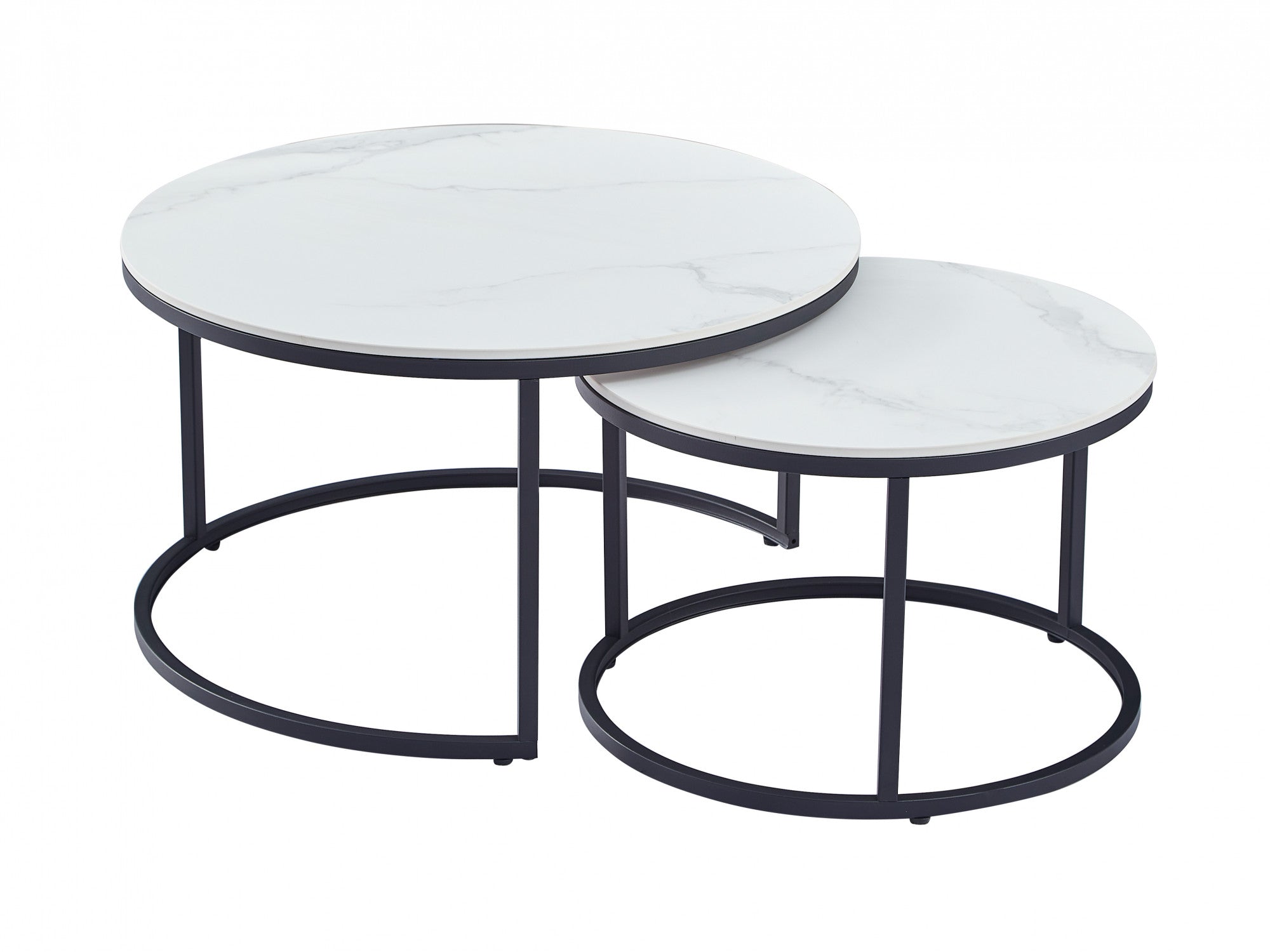 Snow Coffee Table Set – Snow White Marble Effect | Black Frame (Set of 2)