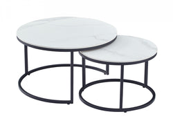 Snow Coffee Table Set – Snow White Marble Effect | Black Frame (Set of 2)