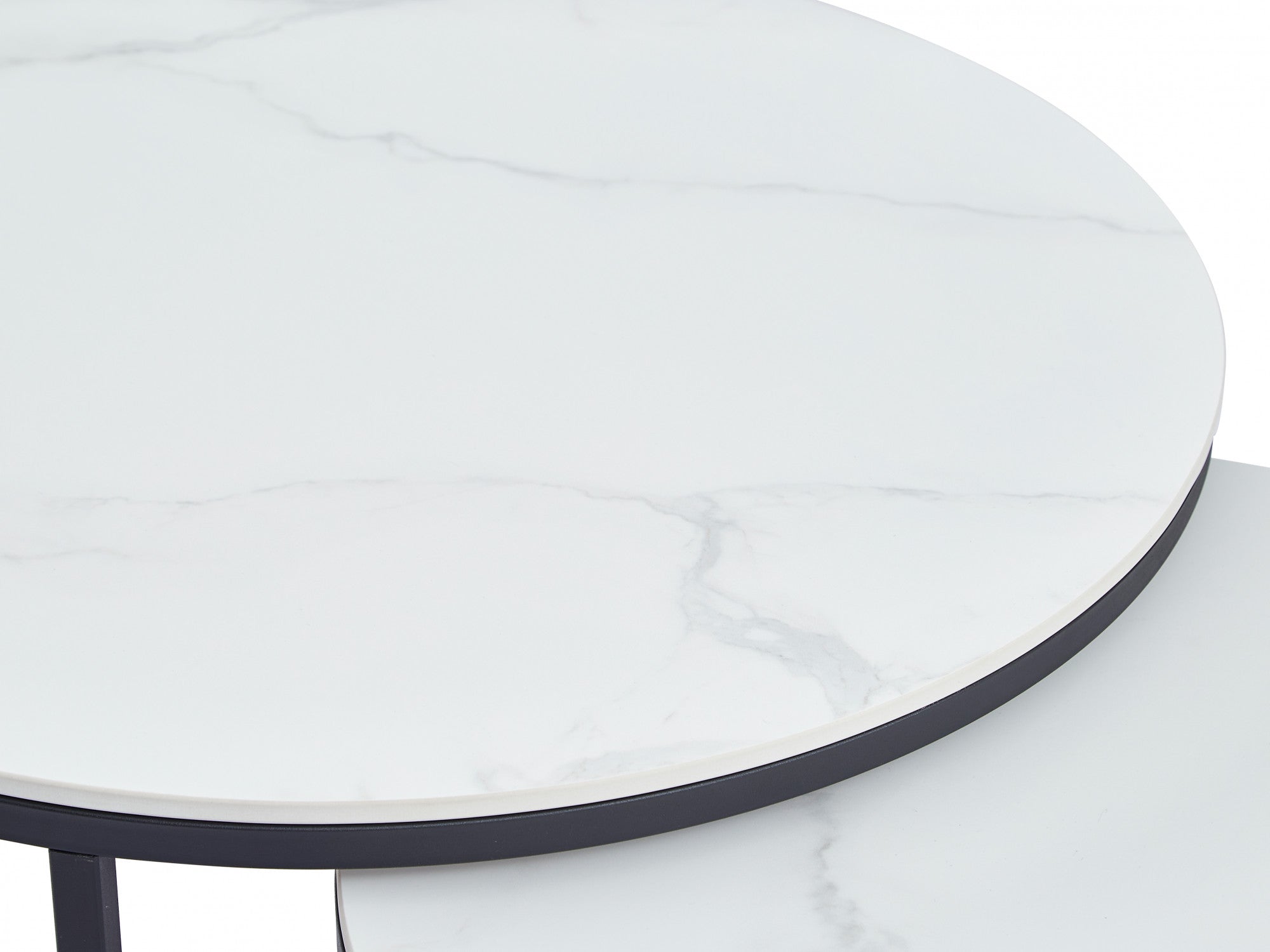 Snow Coffee Table Set – Snow White Marble Effect | Black Frame (Set of 2)