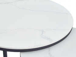 Snow Coffee Table Set – Snow White Marble Effect | Black Frame (Set of 2)