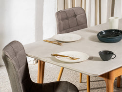 Norway Extension Dining Table – Light Grey Ceramic | Natural Timber Frame