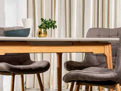 Norway Extension Dining Table – Light Grey Ceramic | Natural Timber Frame