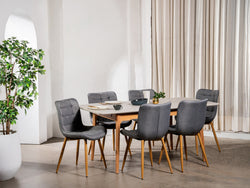 Norway Extension Dining Table – Light Grey Ceramic | Natural Timber Frame