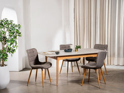 Norway Extension Dining Table – Light Grey Ceramic | Natural Timber Frame