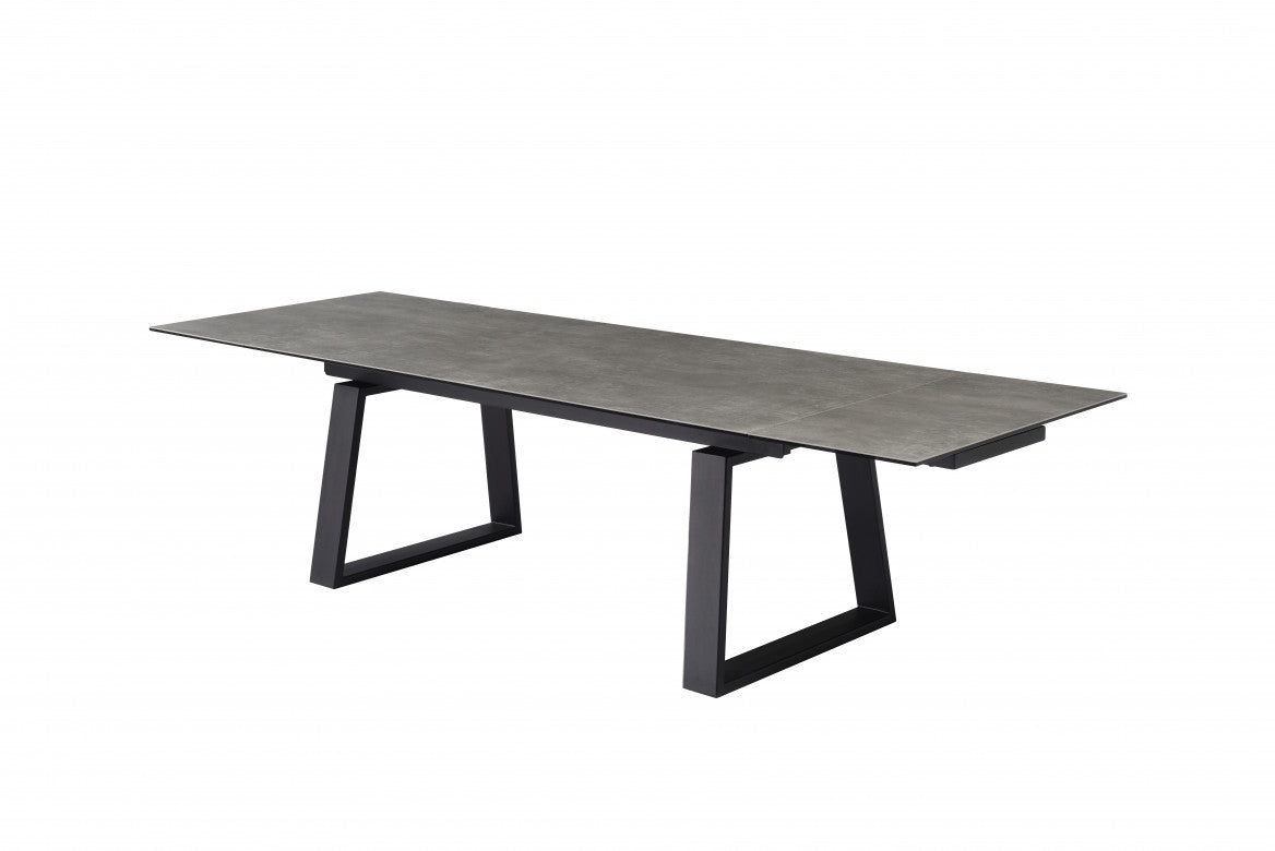 Baluga Extension Dining Table – Andesite Stone Effect | Black Frame