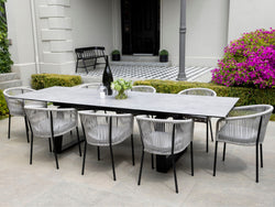 Baluga Extension Dining Table – Andesite Stone Effect | Black Frame
