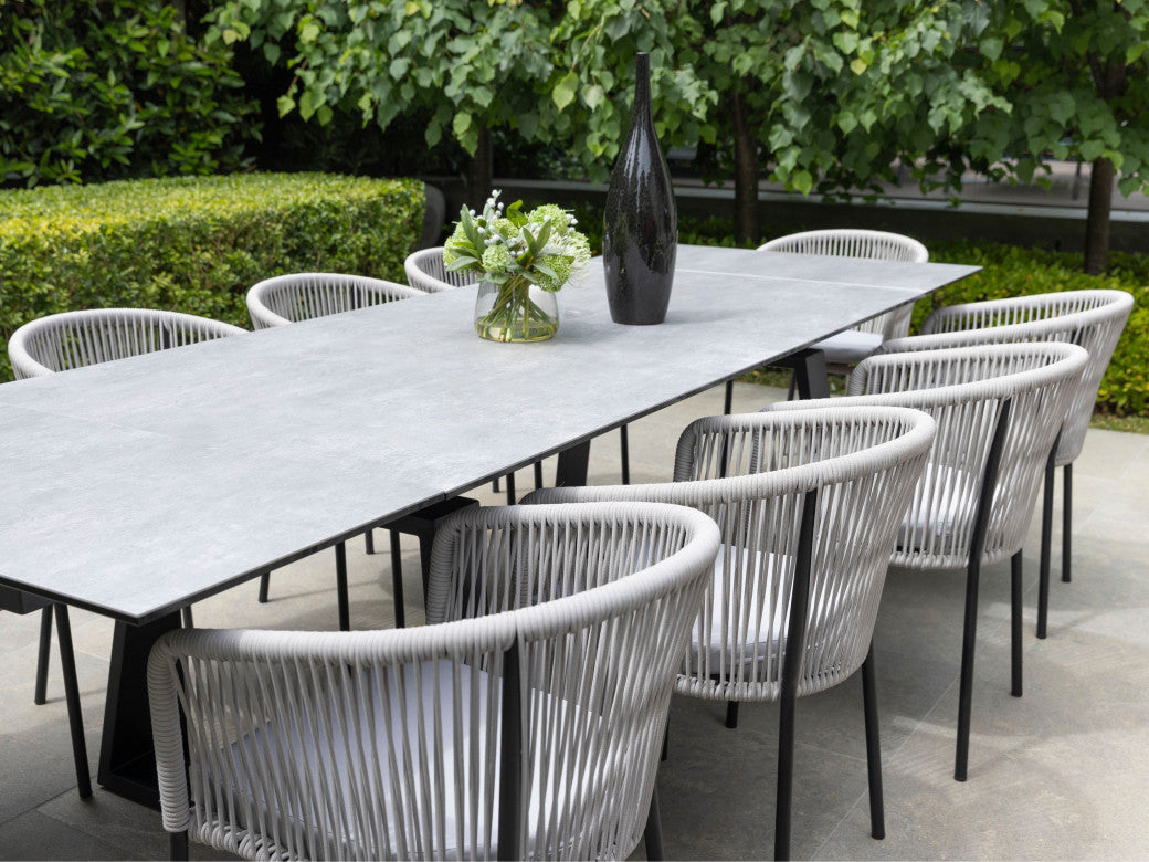 Baluga Extension Dining Table – Andesite Stone Effect | Black Frame
