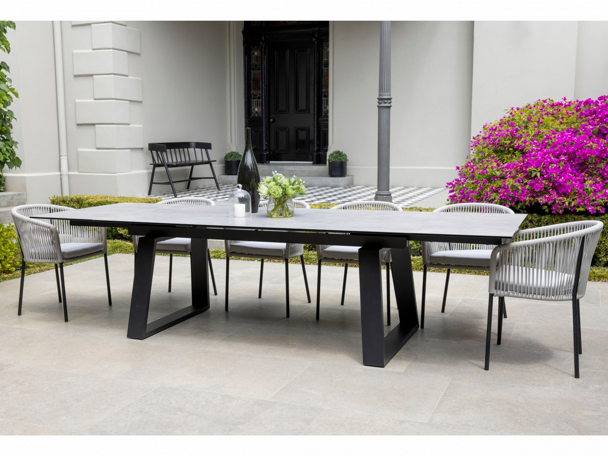 Baluga Extension Dining Table – Andesite Stone Effect | Black Frame