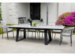 Baluga Extension Dining Table – Andesite Stone Effect | Black Frame