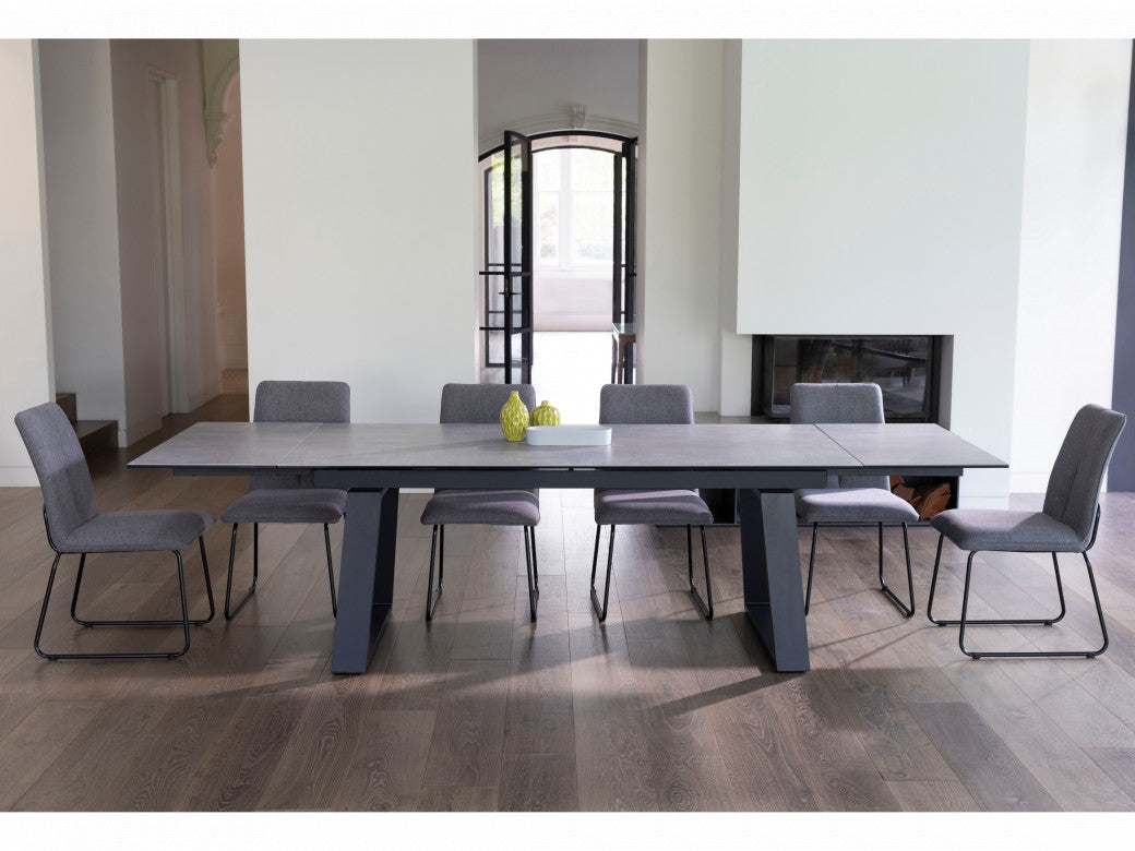 Baluga Extension Dining Table – Andesite Stone Effect | Black Frame