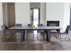 Baluga Extension Dining Table – Andesite Stone Effect | Black Frame