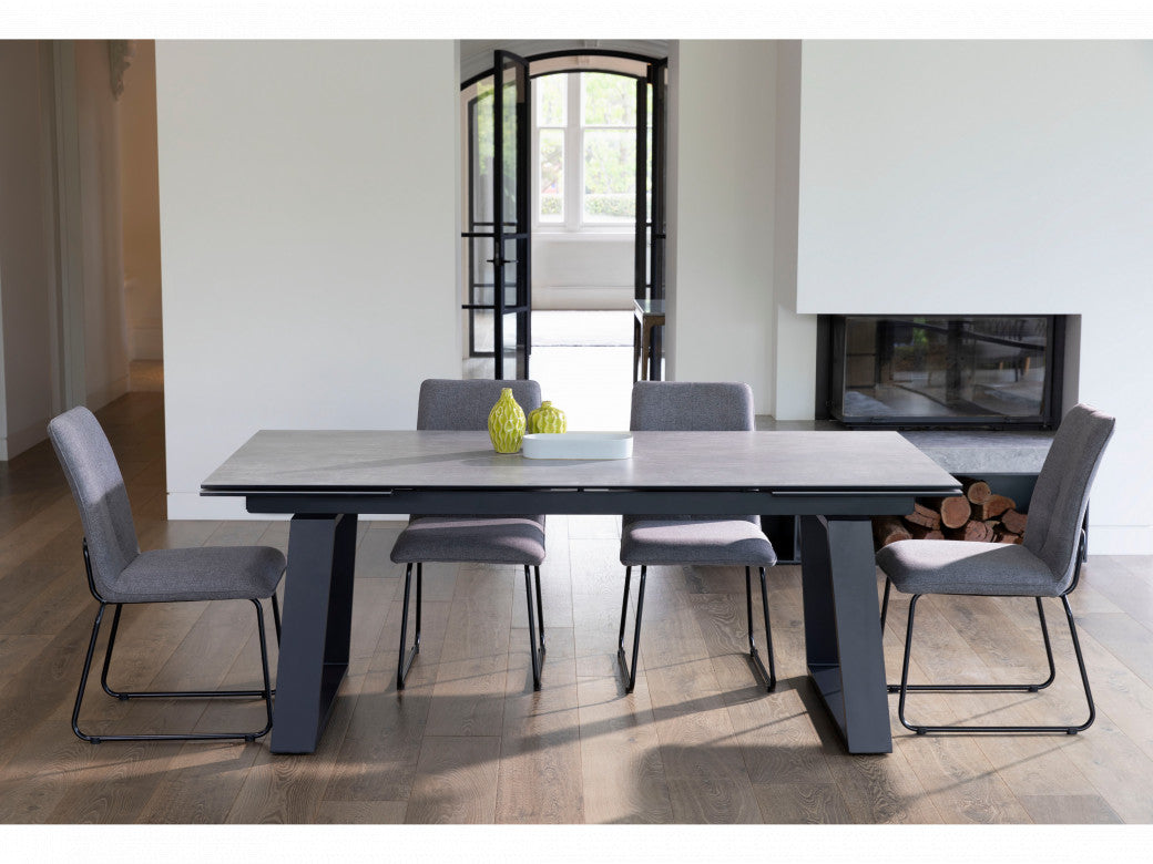 Baluga Extension Dining Table – Andesite Stone Effect | Black Frame