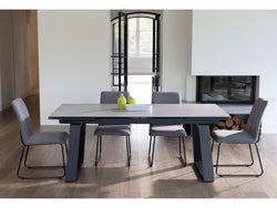 Baluga Extension Dining Table – Andesite Stone Effect | Black Frame