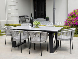 Baluga Extension Dining Table – Andesite Stone Effect | Black Frame