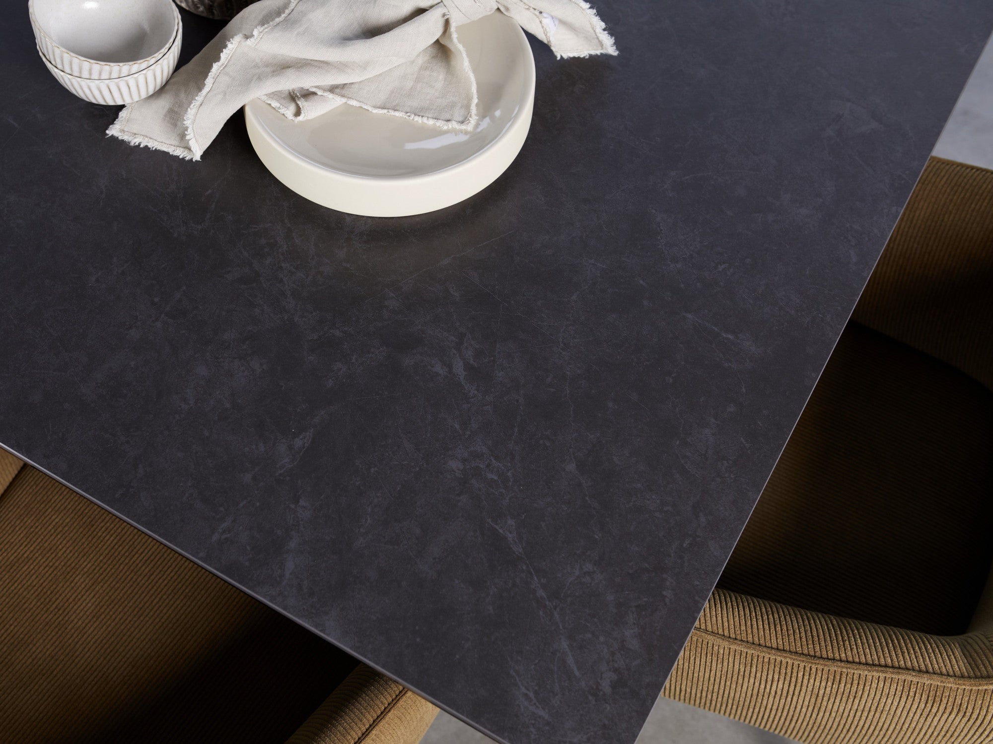 Venetti Extension Dining Table – Blizzard Stone Effect | Black Frame