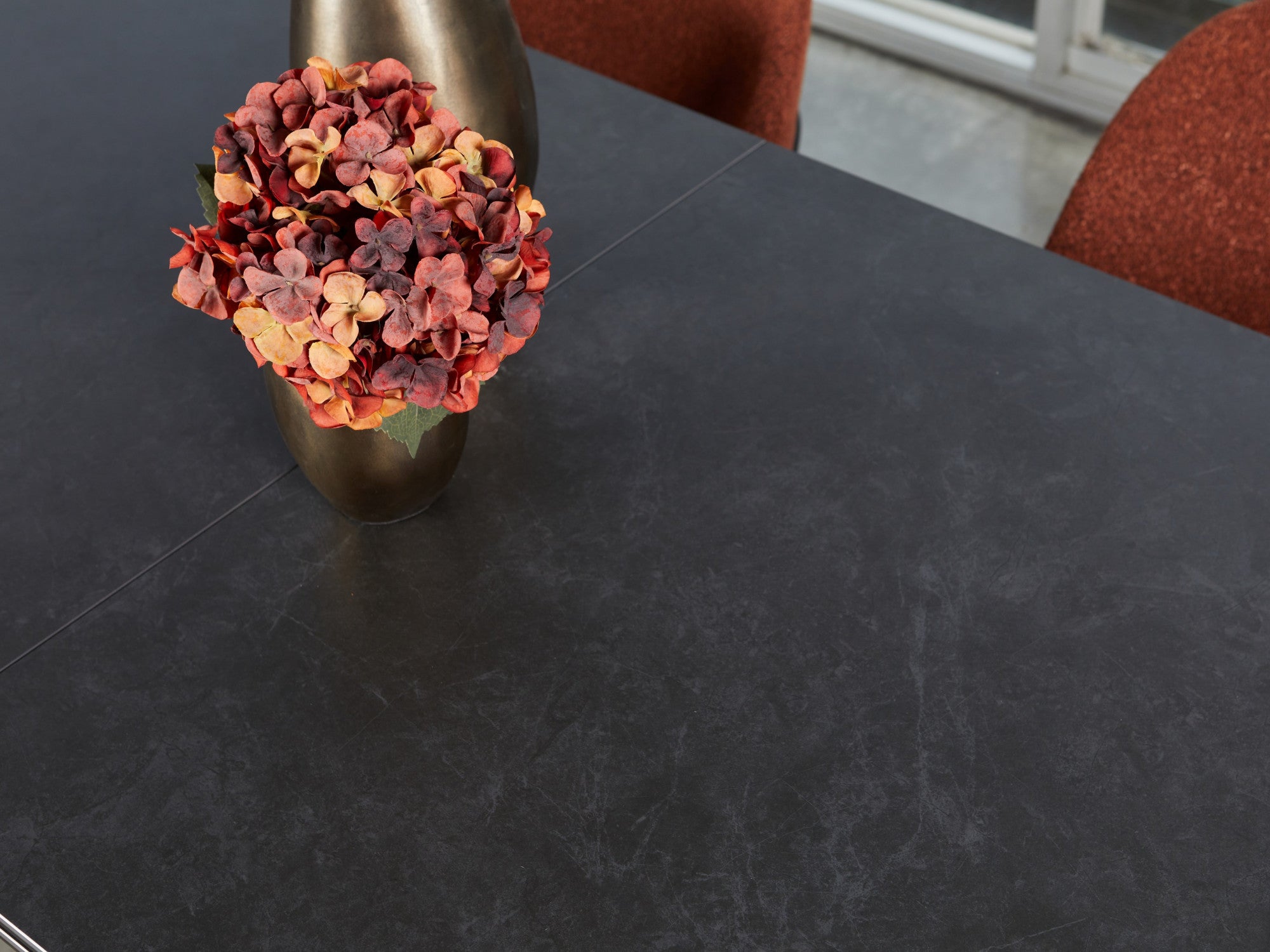 Venetti Extension Dining Table – Blizzard Stone Effect | Black Frame