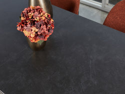 Venetti Extension Dining Table – Blizzard Stone Effect | Black Frame