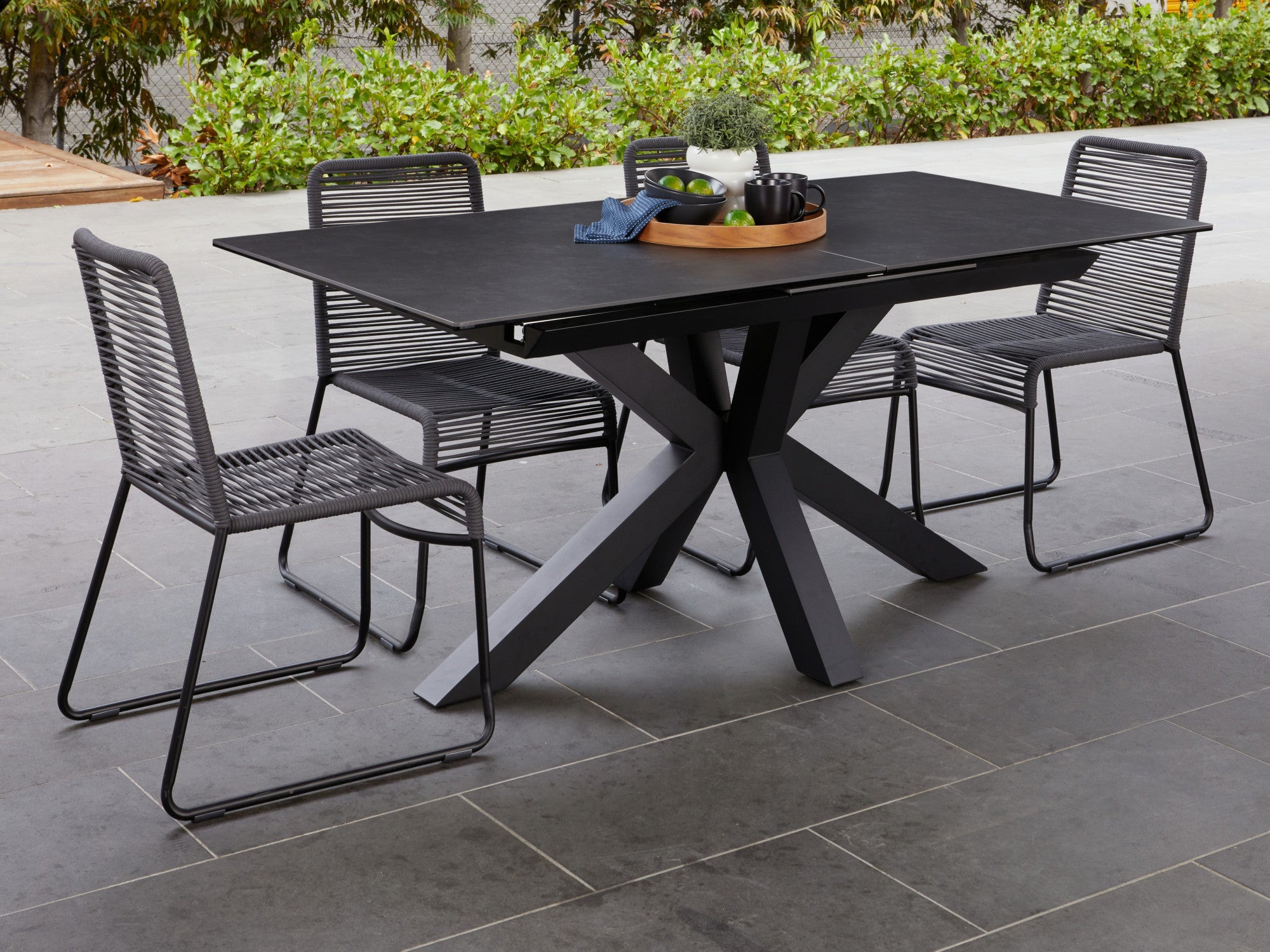 Venetti Extension Dining Table – Blizzard Stone Effect | Black Frame