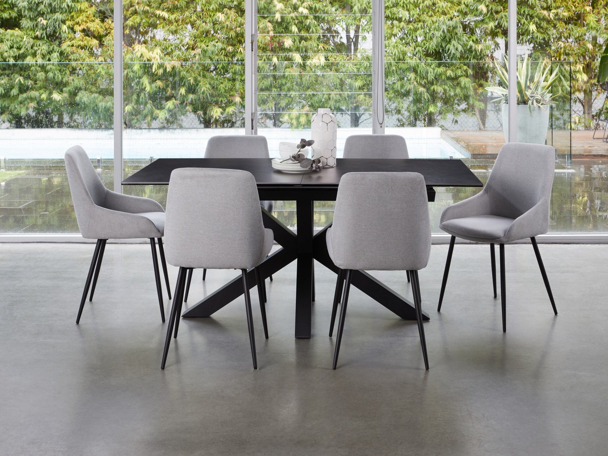 Venetti Extension Dining Table – Blizzard Stone Effect | Black Frame