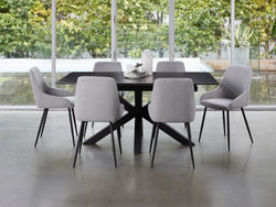 Venetti Extension Dining Table – Blizzard Stone Effect | Black Frame
