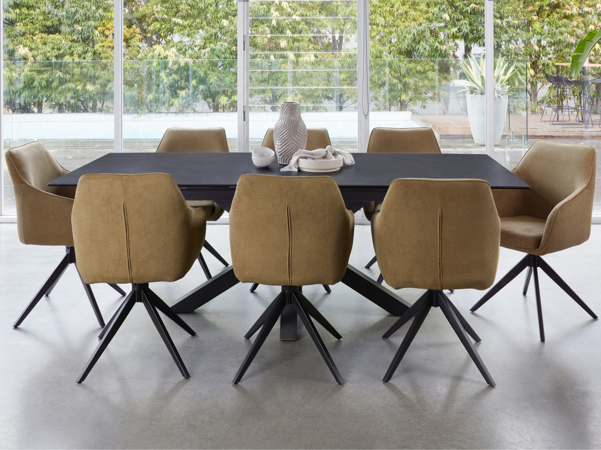 Venetti Extension Dining Table – Blizzard Stone Effect | Black Frame