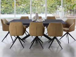 Venetti Extension Dining Table – Blizzard Stone Effect | Black Frame