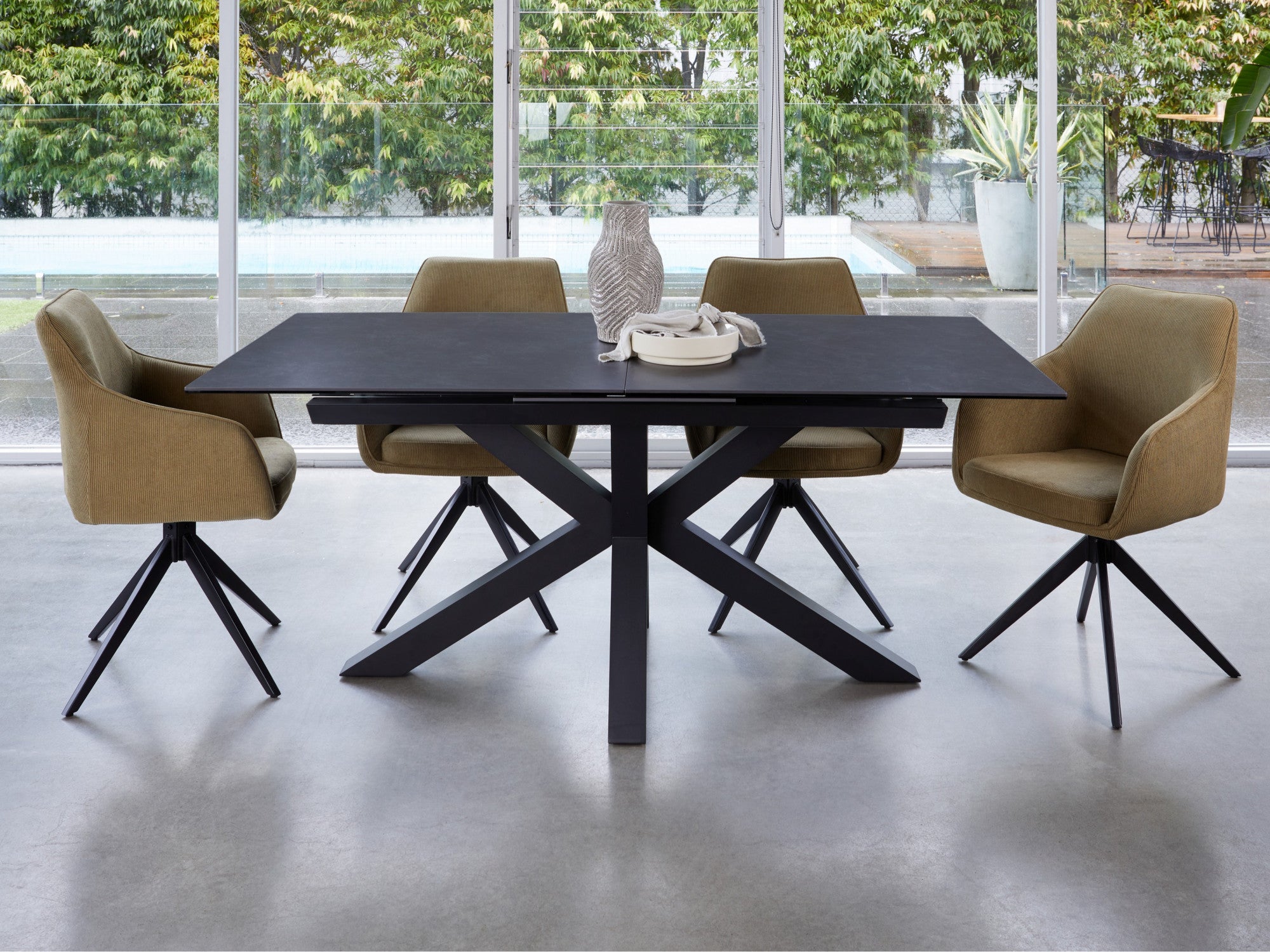 Venetti Extension Dining Table – Blizzard Stone Effect | Black Frame