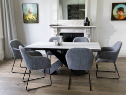 Zulu Extension Dining Table – Vermont Marble Effect | Black Frame