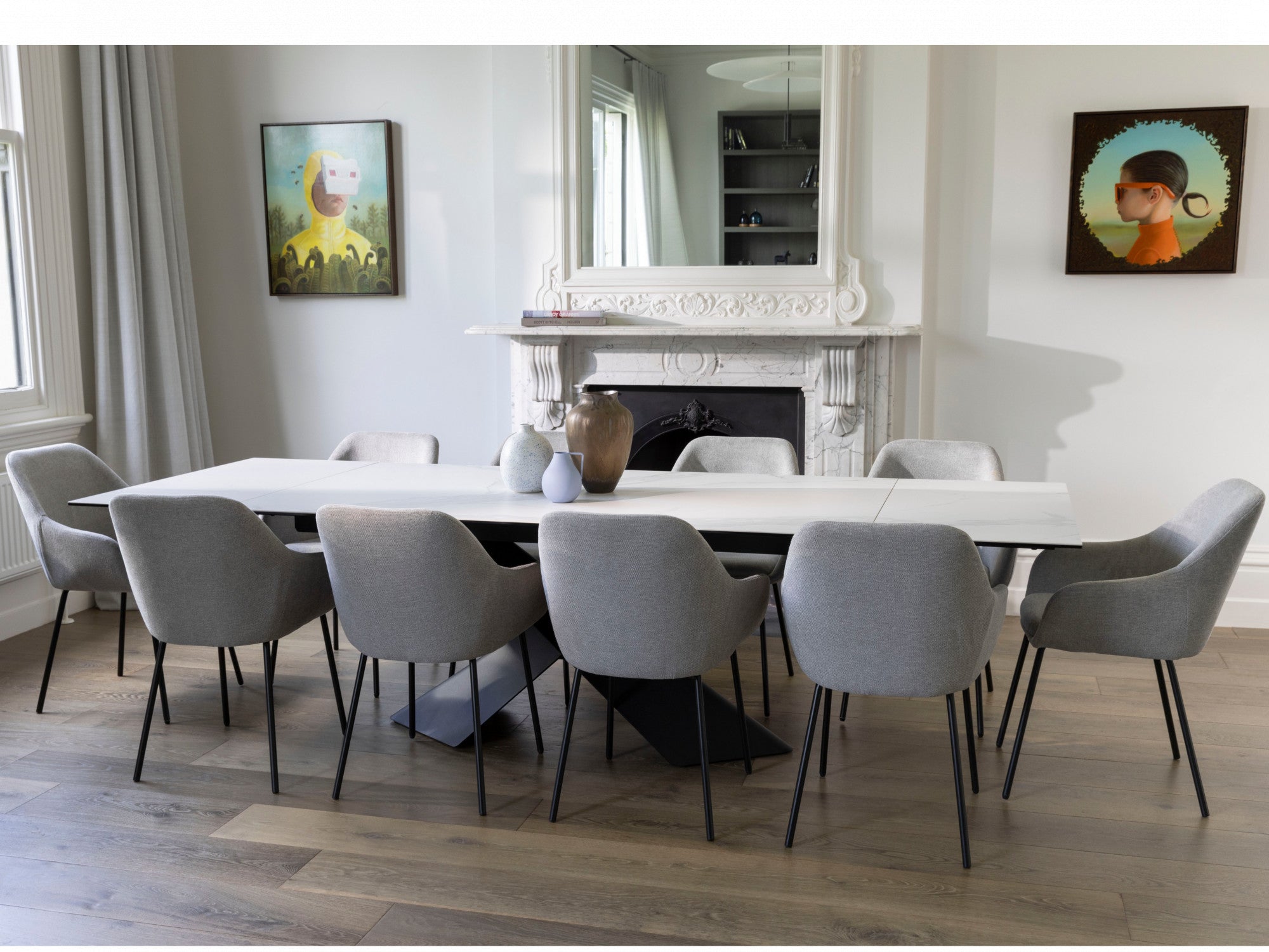 Zulu Extension Dining Table – Vermont Marble Effect | Black Frame