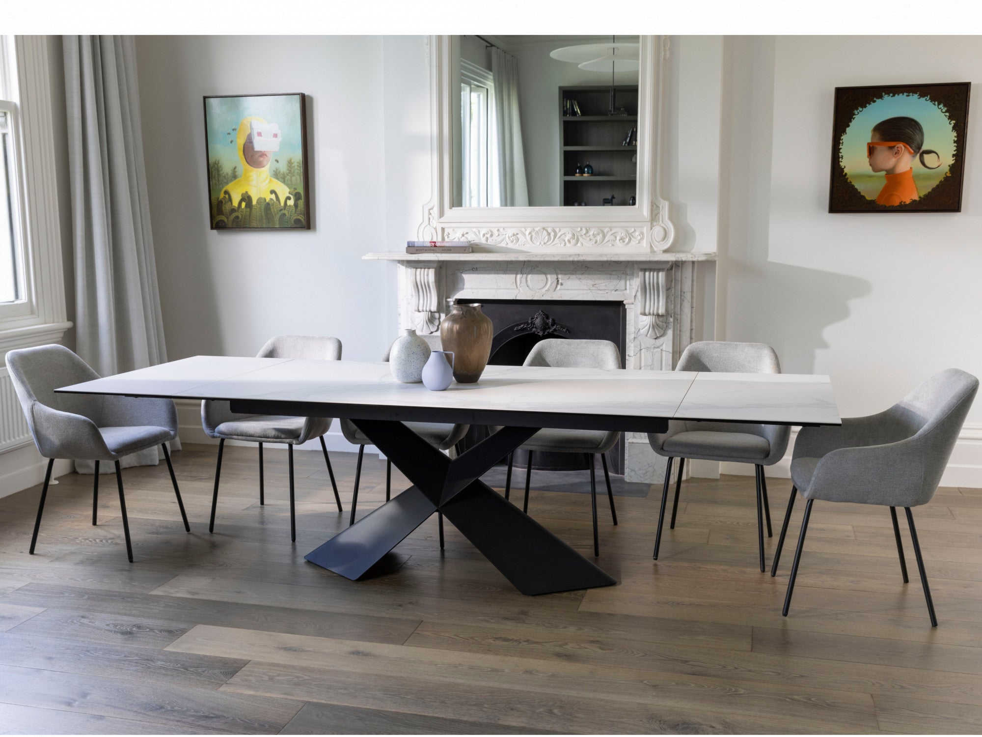 Zulu Extension Dining Table – Vermont Marble Effect | Black Frame
