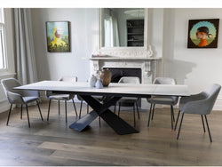 Zulu Extension Dining Table – Vermont Marble Effect | Black Frame