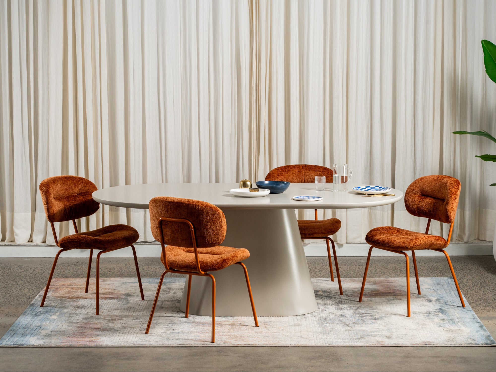 Paris Dining Chair – Cajan | Chenille Fabric & Powder-Coated Frame (Set of 2)