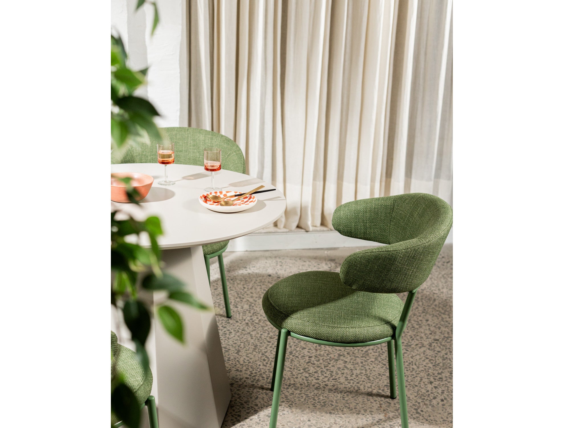 Cannes Dining Chair – Moss | Textured Fabric & Powder-Coated Frame (Set of 2)