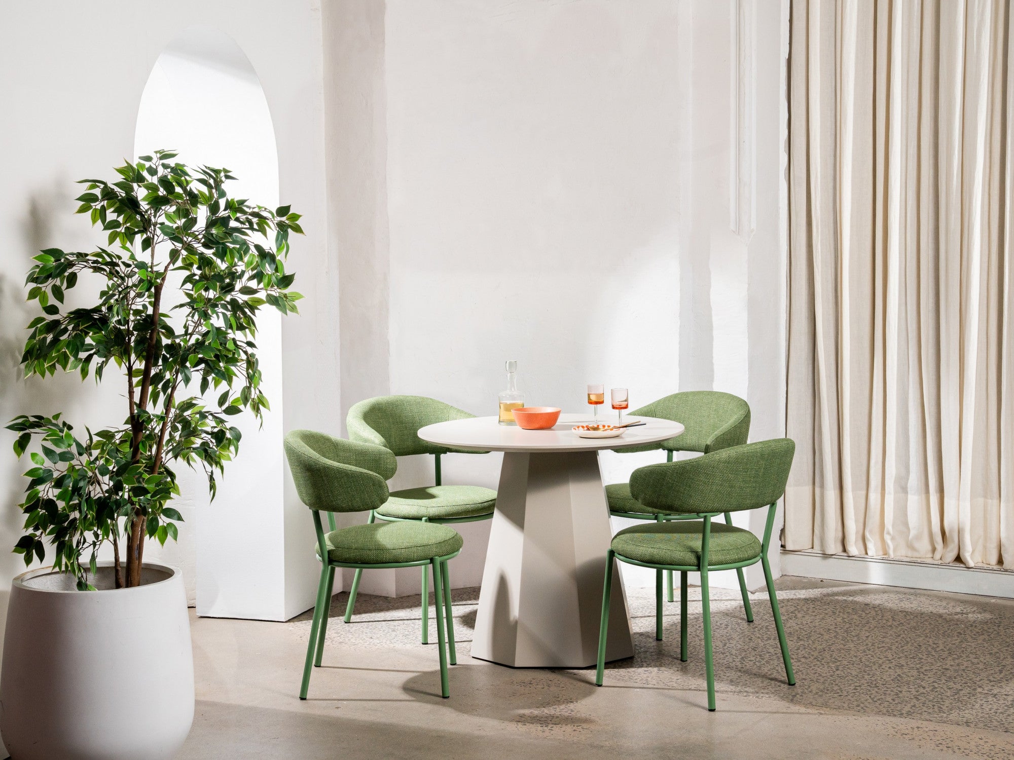 Cannes Dining Chair – Moss | Textured Fabric & Powder-Coated Frame (Set of 2)