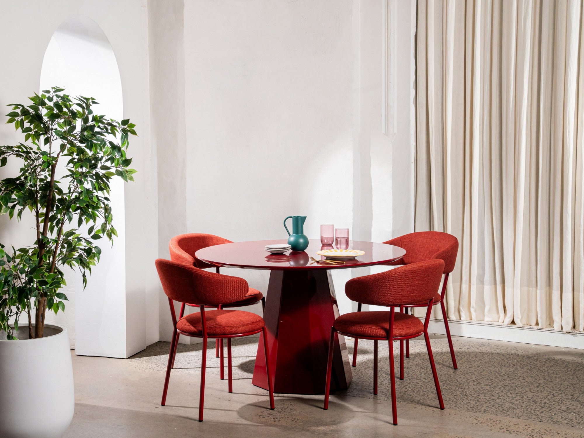 Cannes Dining Chair – Plum | Textured Fabric & Powder-Coated Frame (Set of 2)