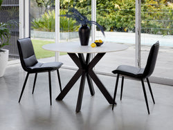 Venice Round Dining Table – Snow White Marble Effect | Black Frame