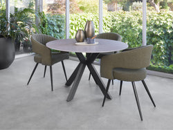 Venice Round Dining Table – Bulgarian Grey Marble Effect | Black Frame