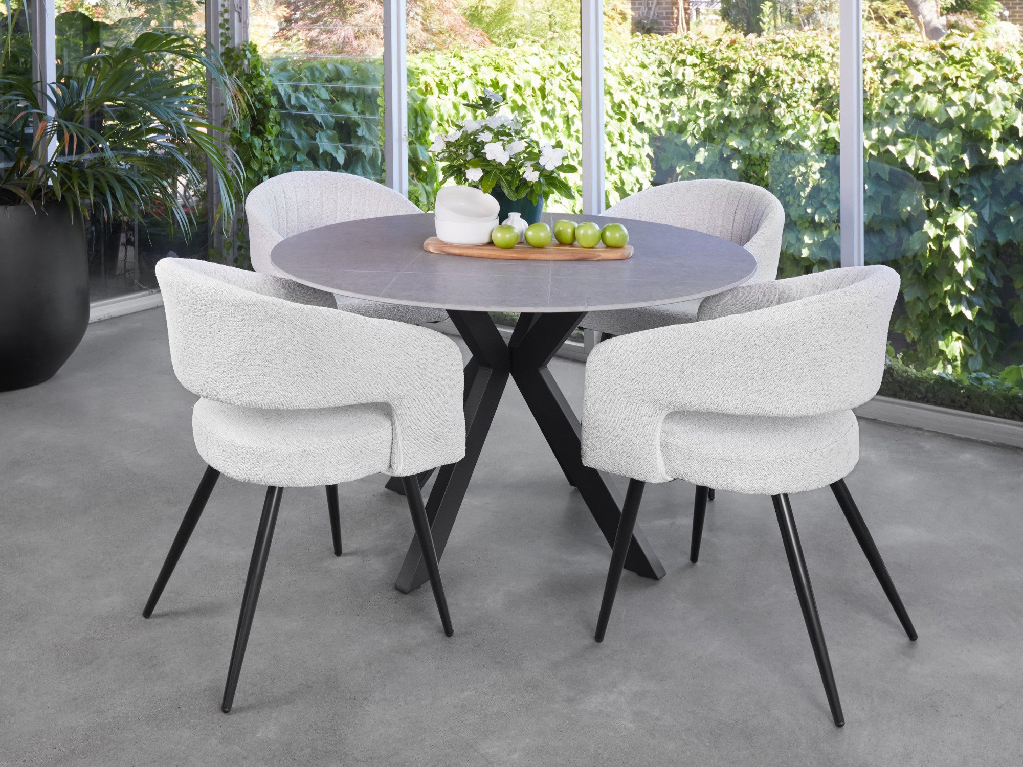 Venice Round Dining Table – Bulgarian Grey Marble Effect | Black Frame