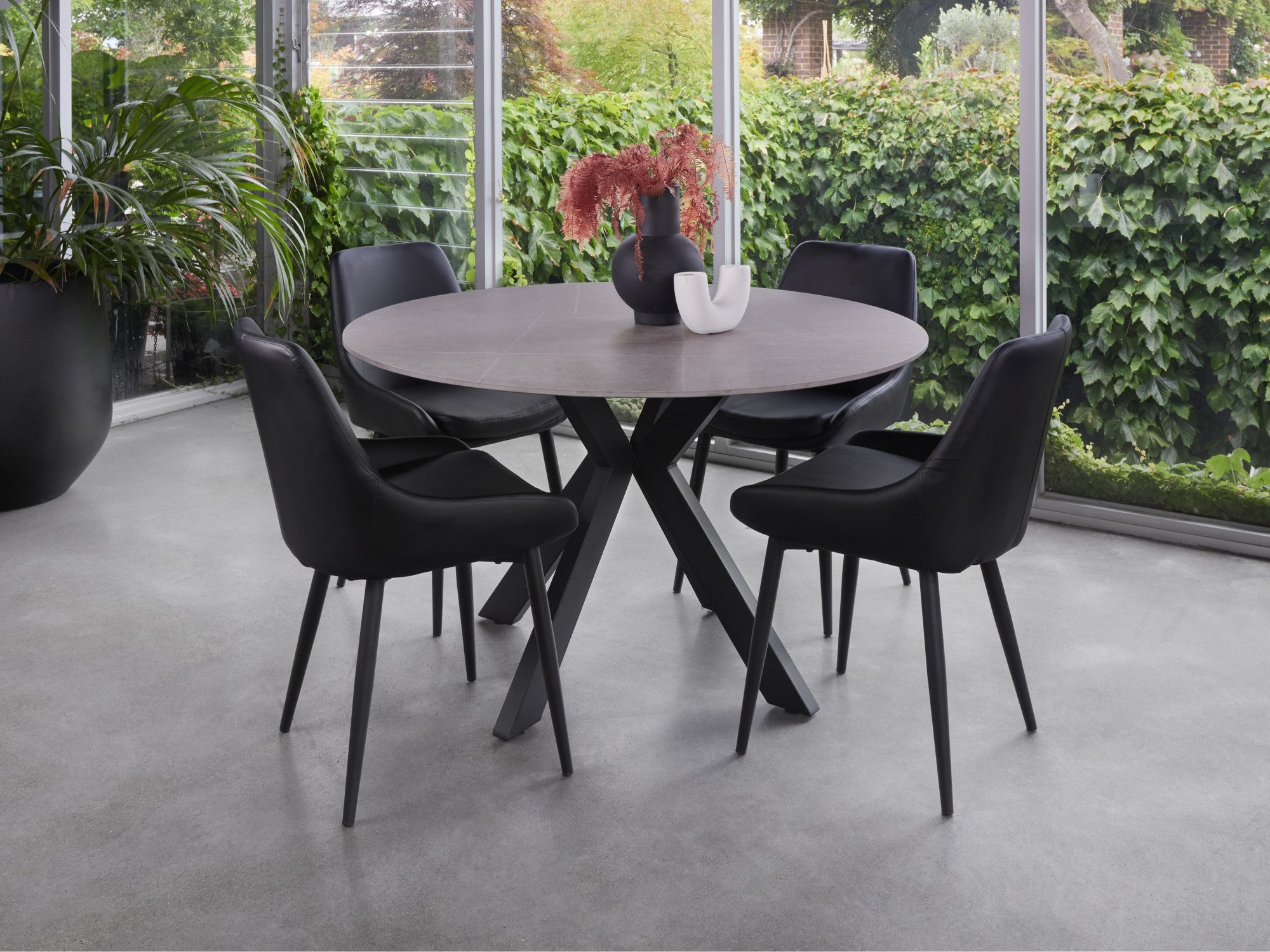 Venice Round Dining Table – Bulgarian Grey Marble Effect | Black Frame