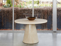 Tessa Round Dining Table – French Fawn Travertine Effect | Matching Base