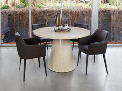 Tessa Round Dining Table – French Fawn Travertine Effect | Matching Base