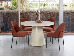 Tessa Round Dining Table – French Fawn Travertine Effect | Matching Base