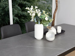 Nikita Extension Dining Table – Bulgarian Grey Marble Effect | Black Timber Frame