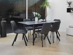 Nikita Extension Dining Table – Bulgarian Grey Marble Effect | Black Timber Frame