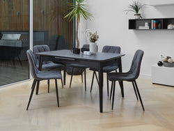 Nikita Extension Dining Table – Bulgarian Grey Marble Effect | Black Timber Frame