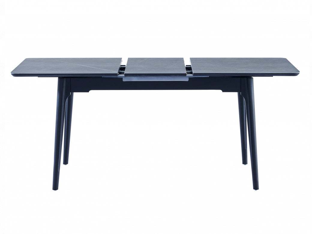 Nikita Extension Dining Table – Bulgarian Grey Marble Effect | Black Timber Frame