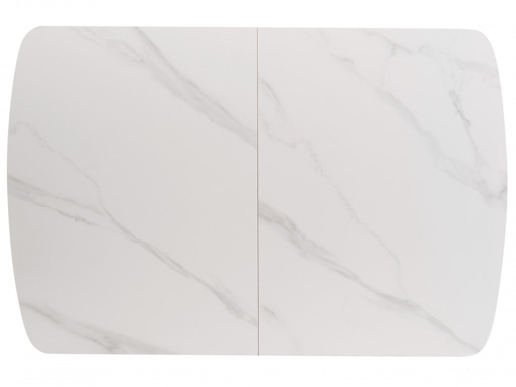 Mila Extension Dining Table – Snow White Marble Effect | Black Timber Frame