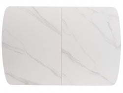 Mila Extension Dining Table – Snow White Marble Effect | Black Timber Frame