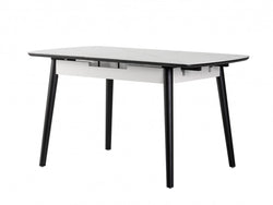 Mila Extension Dining Table – Snow White Marble Effect | Black Timber Frame