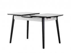 Mila Extension Dining Table – Snow White Marble Effect | Black Timber Frame